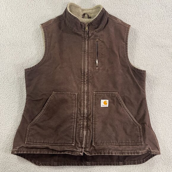 Carhartt Jackets & Blazers - Carhartt Sherpa Lined Vest Womens Large Full Zip Brown Sandstone WV001 DKB